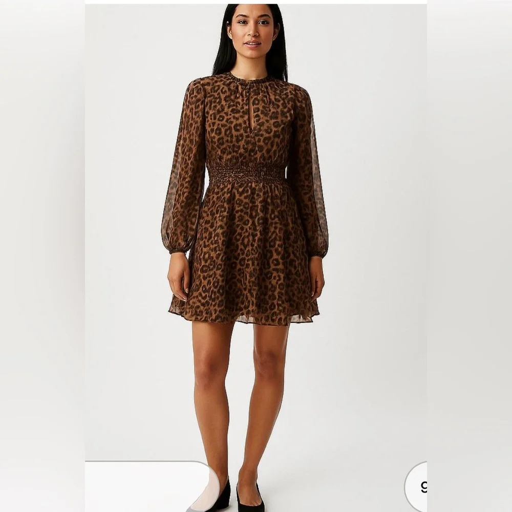 OLD NAVY LEOPARD PRINT Cocktail Lined dress. Sheer Long sleeves. Size medium - Picture 1 of 11